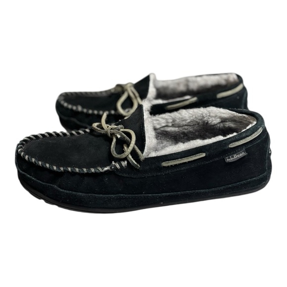 L.L. Bean Wicked Good Slippers Men’s 12 Black Suede Fur Lined Moccasin Slippers main image 15